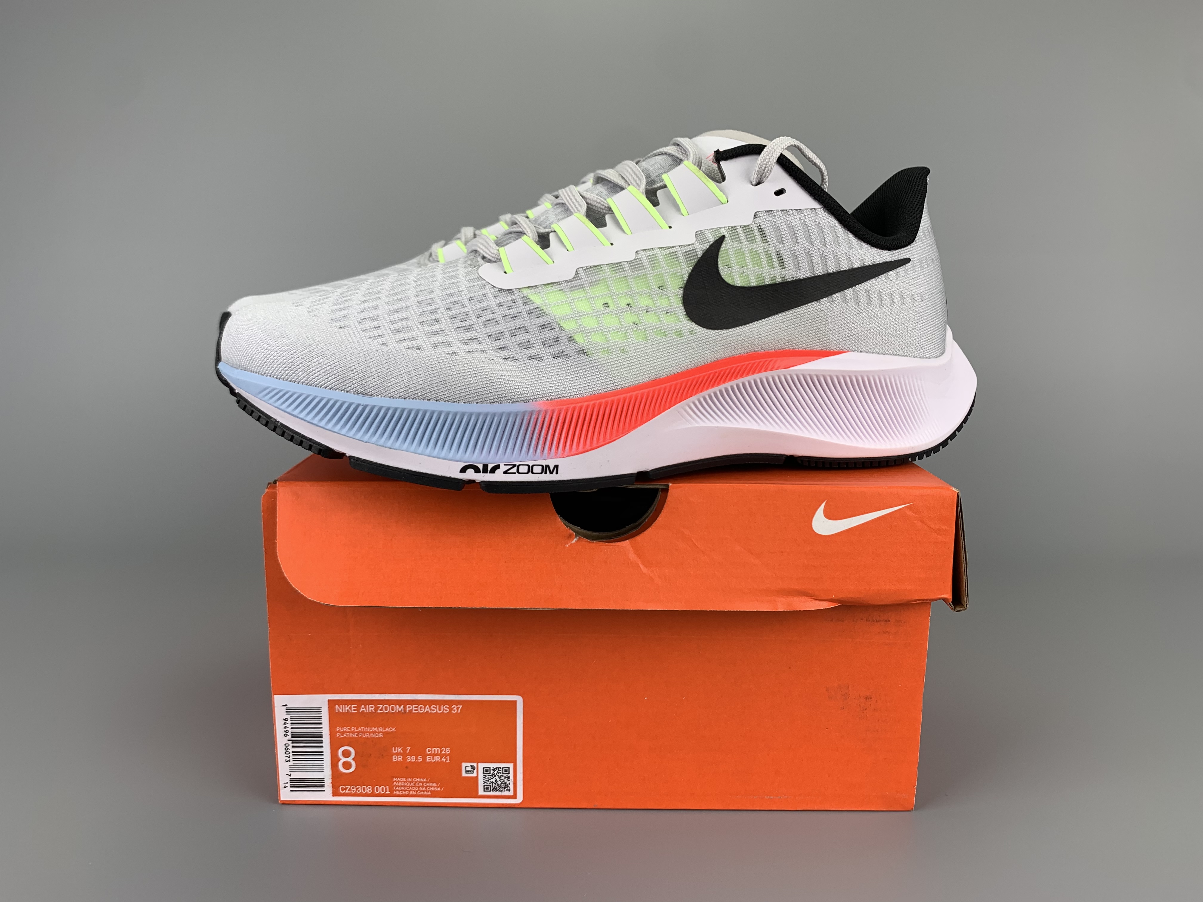 Nike Zoom Pegasus 37 Grey Black Red Shoes - Click Image to Close